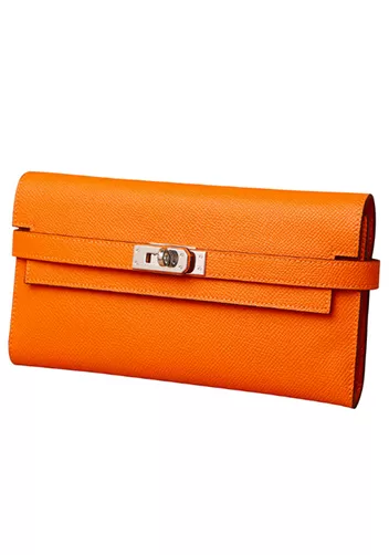 Jane Wallet Palmprint Cowhide Leather Sliver Hardware Orange