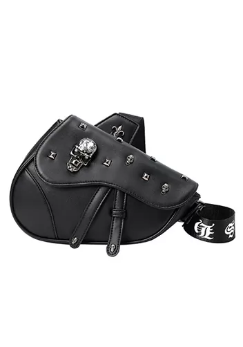 Aurora Medieval Gothic Faux Leather Saddle Bag Black