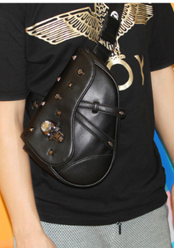 Aurora Medieval Gothic Faux Leather Saddle Bag Black