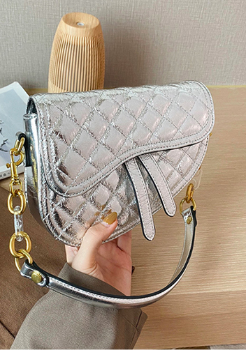 Aurora Shining Leather Saddle Bag Silver