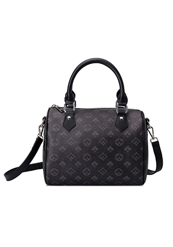 Louisa Flower Vegan Leather Boston Small Bag Black