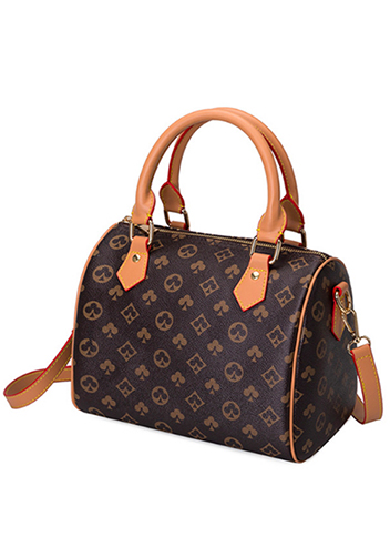 Louisa Flower Vegan Leather Boston Small Bag Brown