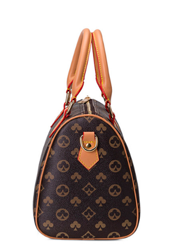 Louisa Flower Vegan Leather Boston Small Bag Brown