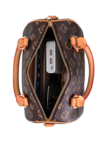 Louisa Flower Vegan Leather Boston Small Bag Brown