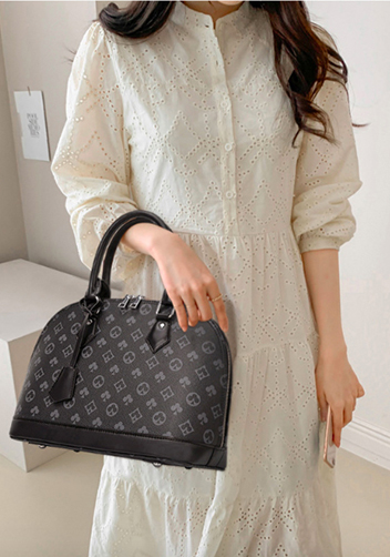 Louisa Flower Vegan Leather Shell Bag Black