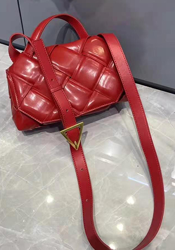 Mia Padded Leather Top Handle Bag Red