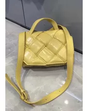 Mia Padded Leather Top Handle Bag Yellow