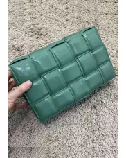 Mia Plaid Square Leather Medium Shoulder Bag Forest Green