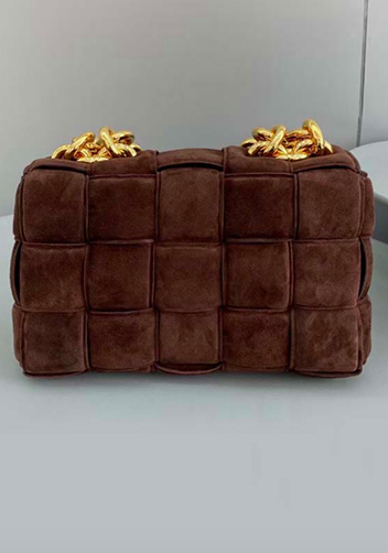 Mia Leather Chain Medium Shoulder Suede Bag Chocolate