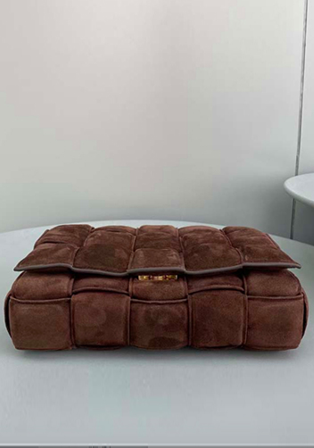 Mia Leather Chain Medium Shoulder Suede Bag Chocolate