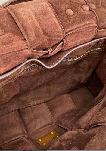 Mia Leather Chain Medium Shoulder Suede Bag Chocolate