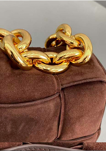 Mia Leather Chain Medium Shoulder Suede Bag Chocolate