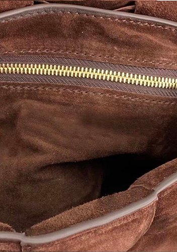 Mia Leather Chain Medium Shoulder Suede Bag Chocolate