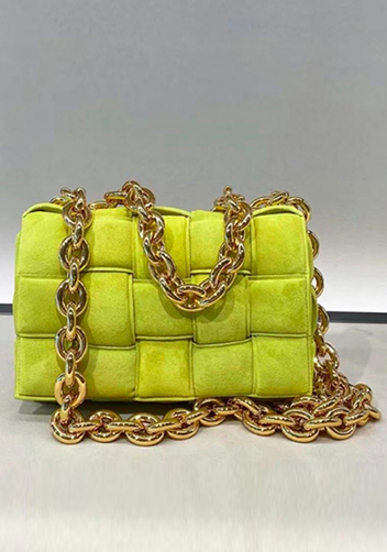 Mia Leather Chain Medium Shoulder Suede Bag Yellow
