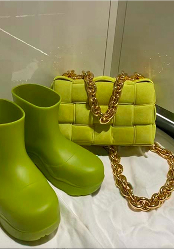 Mia Leather Chain Medium Shoulder Suede Bag Yellow