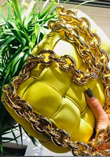 Mia Leather Chain Medium Shoulder Suede Bag Yellow