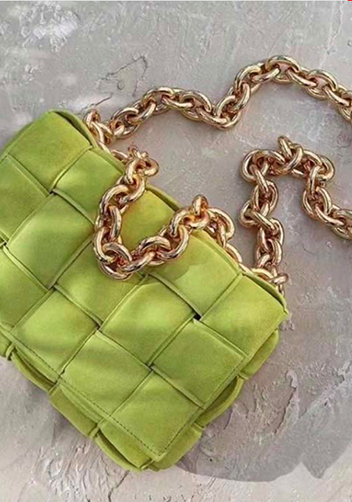 Mia Leather Chain Medium Shoulder Suede Bag Yellow