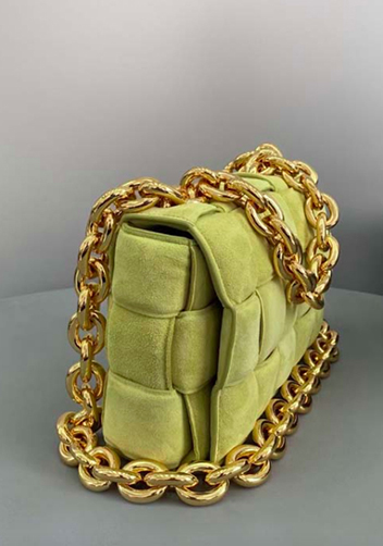 Mia Leather Chain Medium Shoulder Suede Bag Yellow