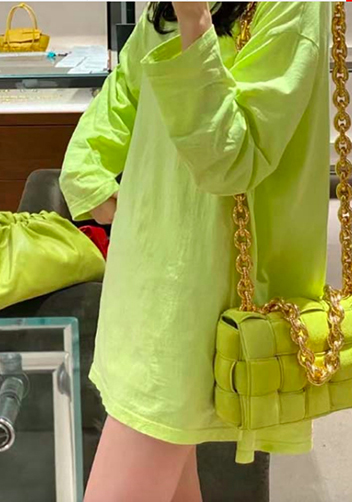 Mia Leather Chain Medium Shoulder Suede Bag Yellow
