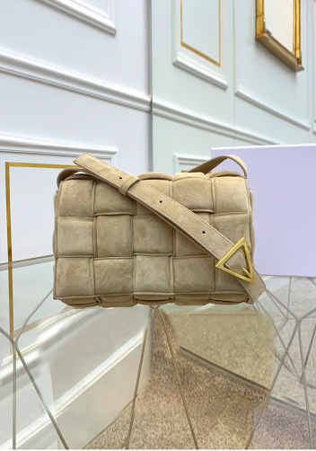 Mia Leather Medium Shoulder Suede Bag Beige