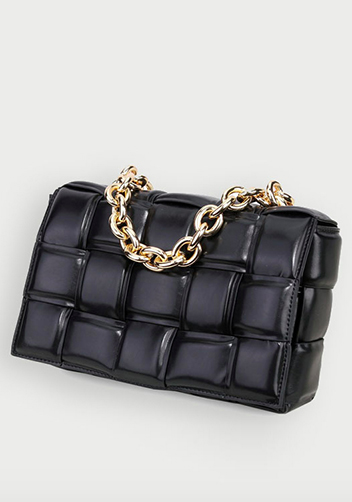 Mia Leather Chain Medium Shoulder Bag Black Gold