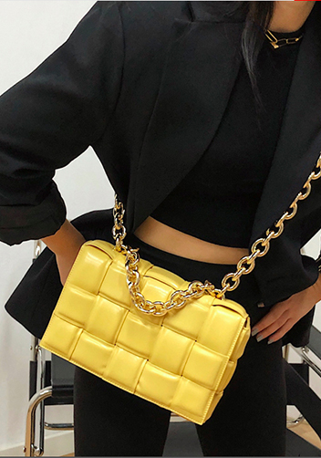 Mia Leather Chain Medium Shoulder Bag Bright Yellow