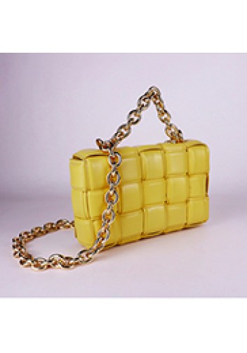 Mia Leather Chain Medium Shoulder Bag Bright Yellow
