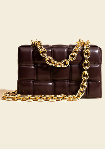 Mia Leather Chain Medium Shoulder Bag Chocolate