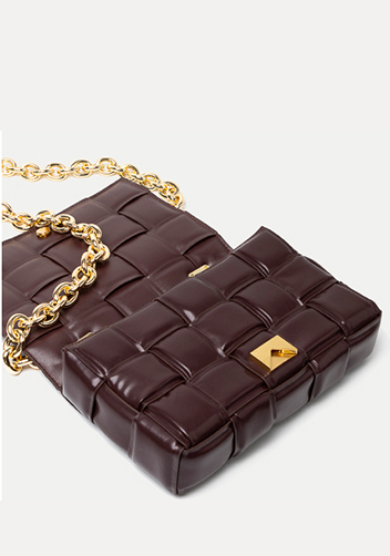 Mia Leather Chain Medium Shoulder Bag Chocolate