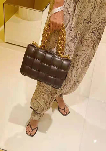 Mia Leather Chain Medium Shoulder Bag Chocolate