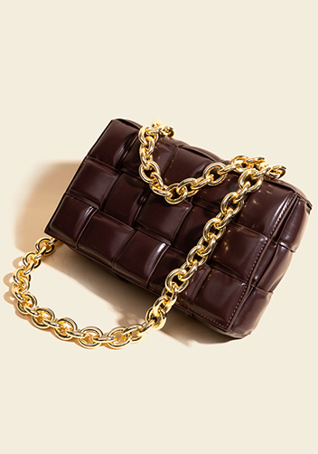 Mia Leather Chain Medium Shoulder Bag Chocolate