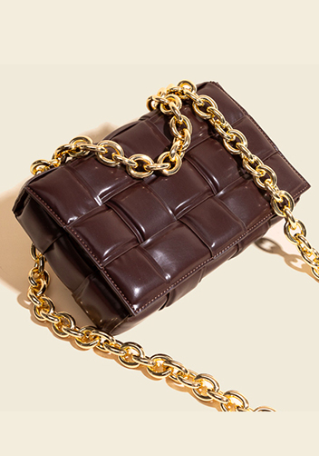 Mia Leather Chain Medium Shoulder Bag Chocolate