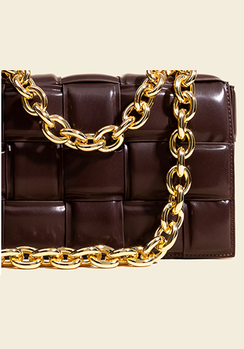 Mia Leather Chain Medium Shoulder Bag Chocolate