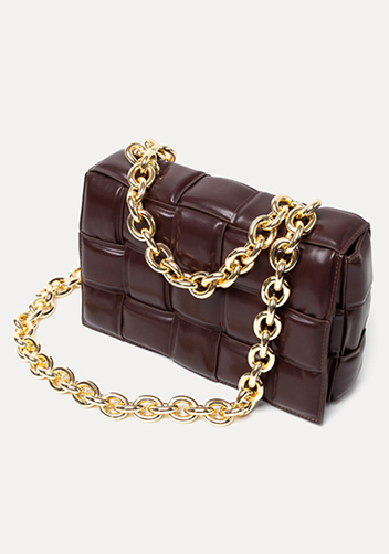 Mia Leather Chain Medium Shoulder Bag Chocolate