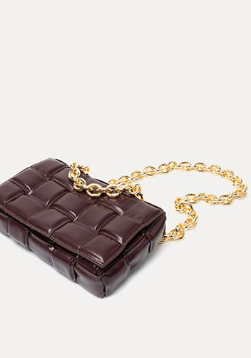 Mia Leather Chain Medium Shoulder Bag Chocolate