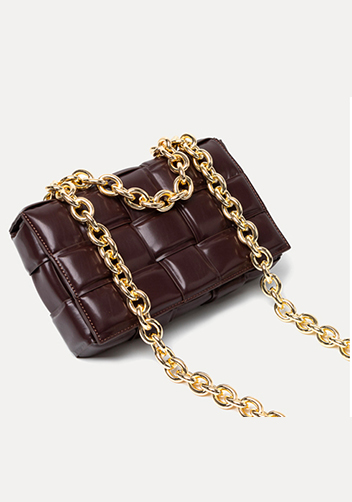 Mia Leather Chain Medium Shoulder Bag Chocolate