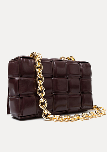 Mia Leather Chain Medium Shoulder Bag Chocolate