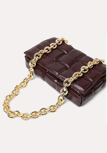 Mia Leather Chain Medium Shoulder Bag Chocolate