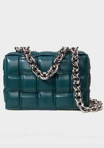 Mia Leather Chain Medium Shoulder Bag Dark Green