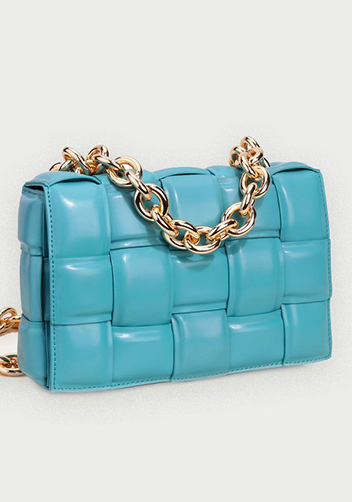 Mia Leather Chain Medium Shoulder Bag Light Blue