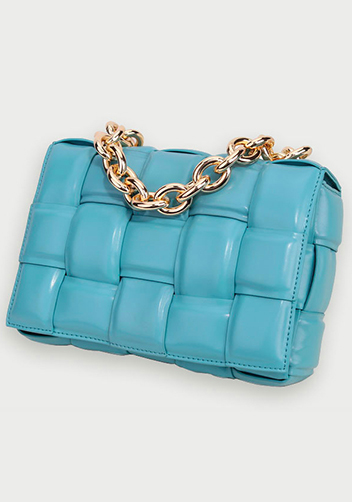 Mia Leather Chain Medium Shoulder Bag Light Blue