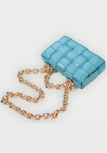 Mia Leather Chain Medium Shoulder Bag Light Blue
