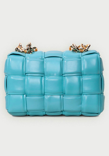 Mia Leather Chain Medium Shoulder Bag Light Blue