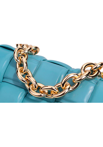 Mia Leather Chain Medium Shoulder Bag Light Blue