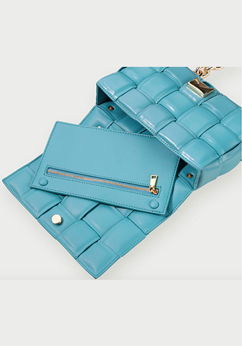 Mia Leather Chain Medium Shoulder Bag Light Blue