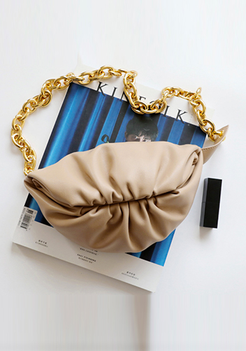 Dina Leather Chain Belt Bag Beige
