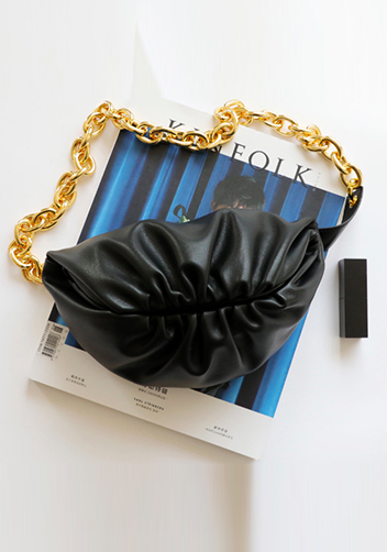 Dina Leather Chain Belt Bag Black