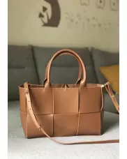Mia Woven Leather 6 Squares Tote Camel