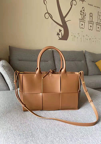 Mia Woven Leather 6 Squares Tote Camel
