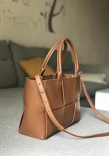 Mia Woven Leather 6 Squares Tote Camel